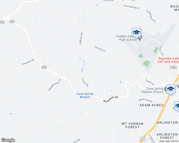 map of restaurants, bars, coffee shops, grocery stores, and more near 6046 Roycroft Drive in Roanoke