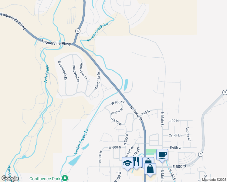map of restaurants, bars, coffee shops, grocery stores, and more near 987 North State Street in La Verkin