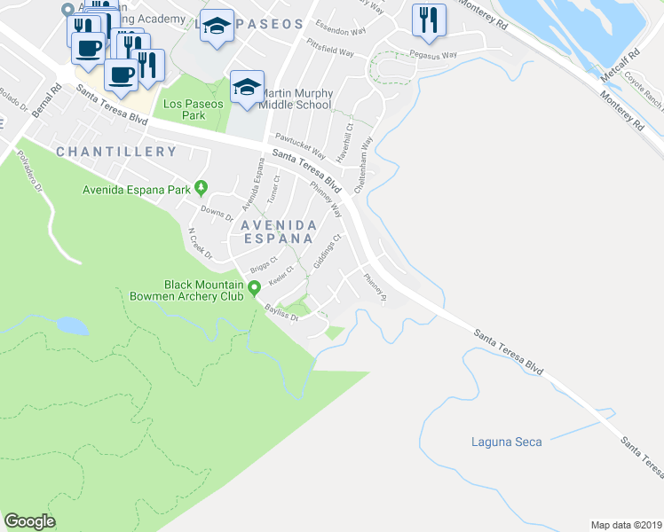 map of restaurants, bars, coffee shops, grocery stores, and more near 7463 Aaron Court in San Jose