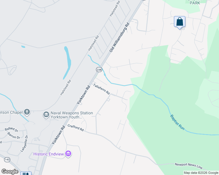 map of restaurants, bars, coffee shops, grocery stores, and more near 610 Taliaferro Road in Yorktown