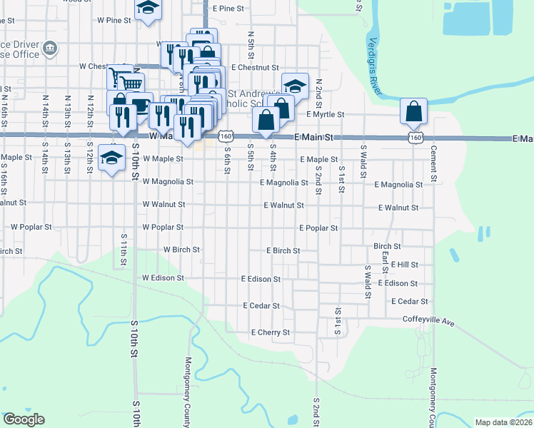 map of restaurants, bars, coffee shops, grocery stores, and more near 405 South 4th Street in Independence