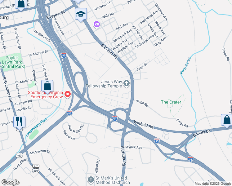 map of restaurants, bars, coffee shops, grocery stores, and more near 600 Reservoir Avenue in Petersburg