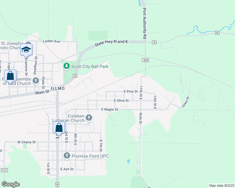 map of restaurants, bars, coffee shops, grocery stores, and more near 801 East Pine Street in Scott City