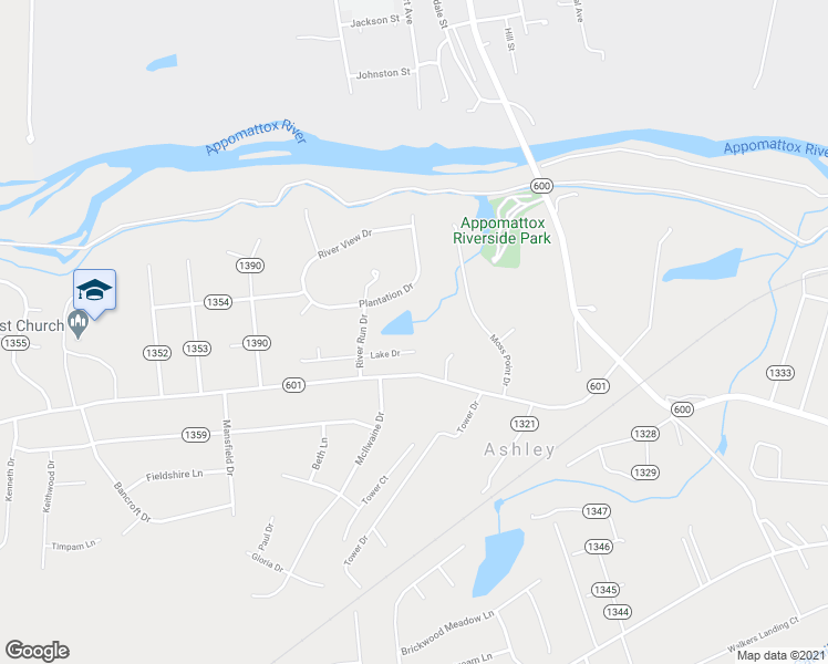 map of restaurants, bars, coffee shops, grocery stores, and more near 24510 Lake Drive in Petersburg