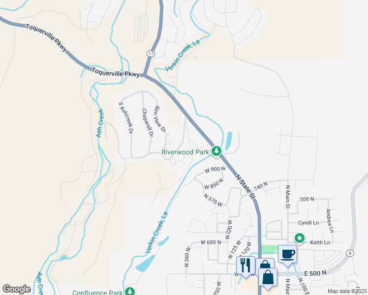 map of restaurants, bars, coffee shops, grocery stores, and more near 114 West Terrace Circle in Toquerville