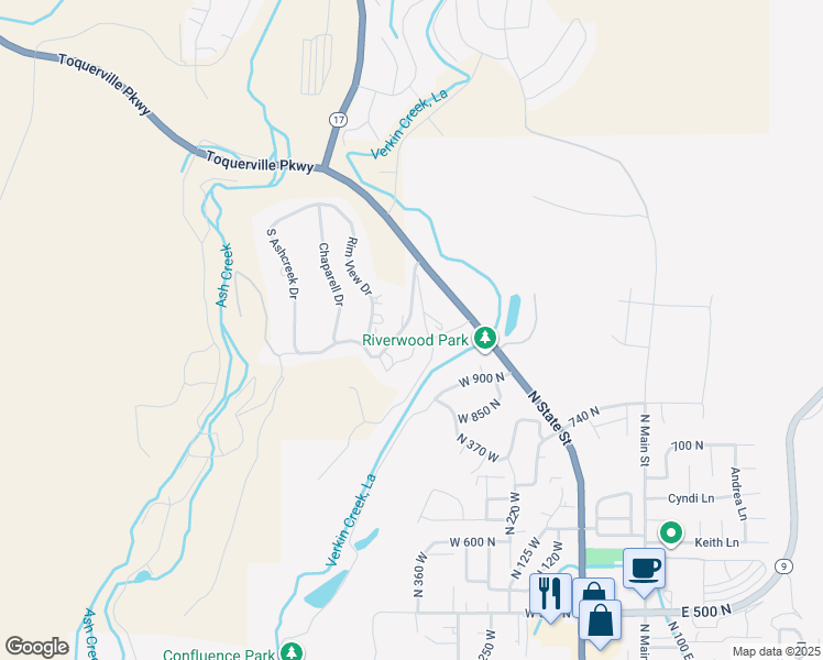 map of restaurants, bars, coffee shops, grocery stores, and more near 114 West Terrace Circle in Toquerville