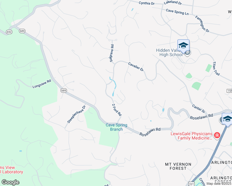 map of restaurants, bars, coffee shops, grocery stores, and more near 6050 Stickley Lane in Roanoke