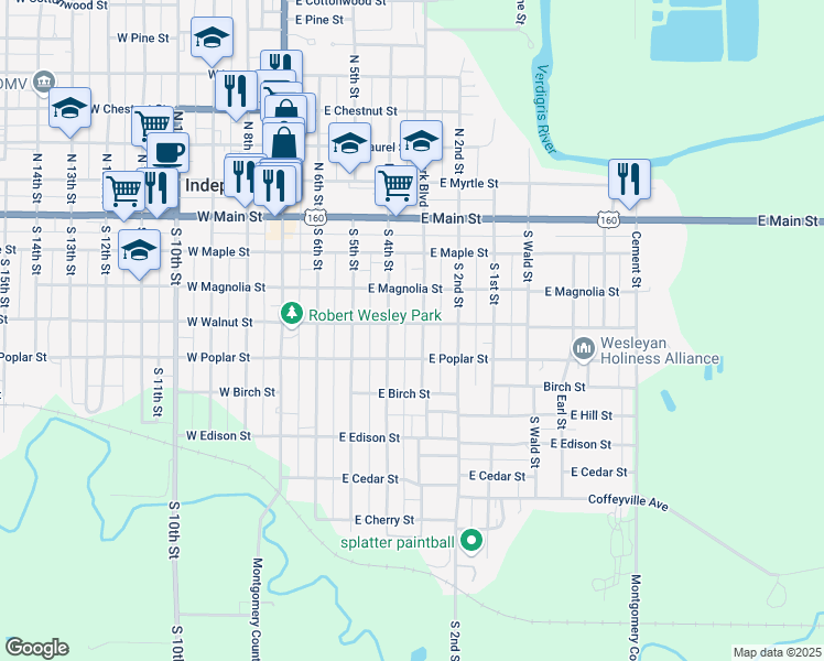 map of restaurants, bars, coffee shops, grocery stores, and more near 401-415 South Park Boulevard in Independence