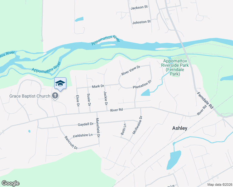 map of restaurants, bars, coffee shops, grocery stores, and more near 3815 Plantation Court in Petersburg