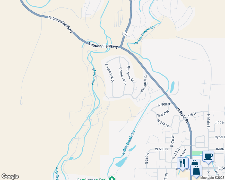 map of restaurants, bars, coffee shops, grocery stores, and more near 1751 S Ashcreek Dr in Toquerville