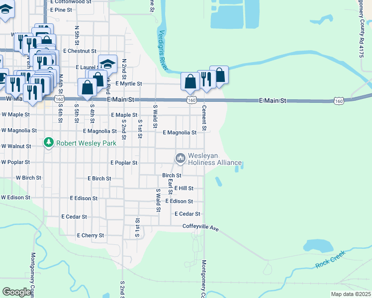 map of restaurants, bars, coffee shops, grocery stores, and more near 1001-1011 East Walnut Street in Independence