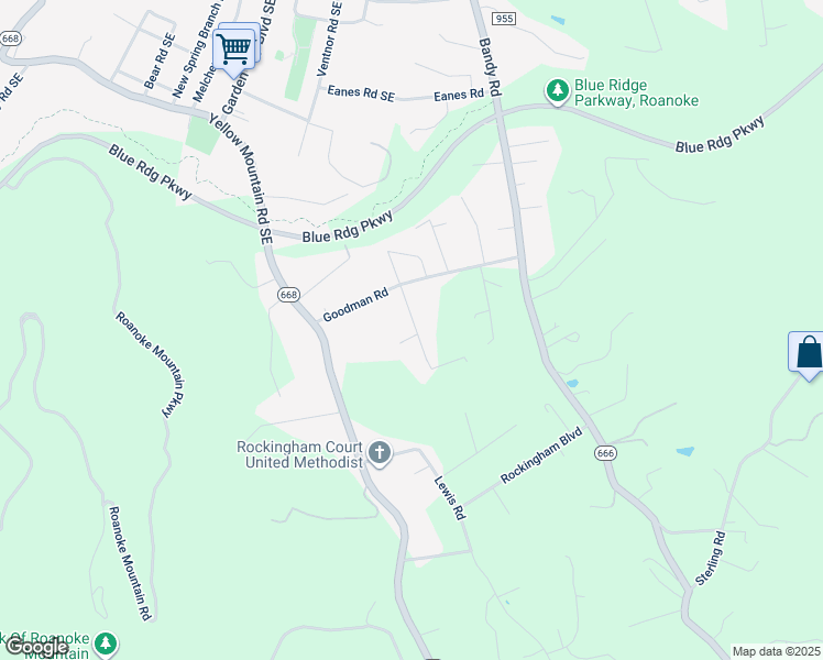 map of restaurants, bars, coffee shops, grocery stores, and more near 4541 Cowman Road in Roanoke