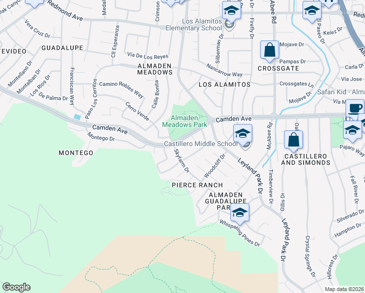 map of restaurants, bars, coffee shops, grocery stores, and more near 6517 Plainview Court in San Jose