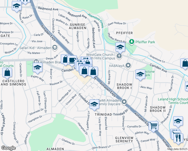 map of restaurants, bars, coffee shops, grocery stores, and more near in San Jose