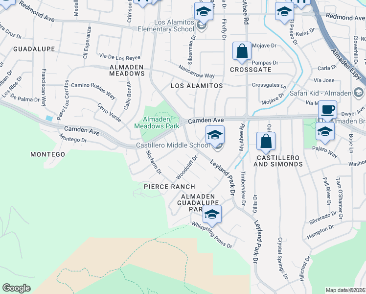 map of restaurants, bars, coffee shops, grocery stores, and more near 6564 Belbrook Court in San Jose