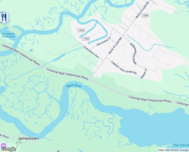 map of restaurants, bars, coffee shops, grocery stores, and more near 544 Neck-O-Land Road in Williamsburg