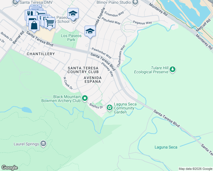 map of restaurants, bars, coffee shops, grocery stores, and more near 7463 Aaron Court in San Jose