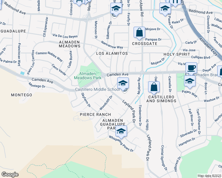map of restaurants, bars, coffee shops, grocery stores, and more near 6536 Leyland Park Drive in San Jose