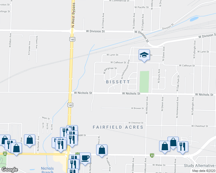 map of restaurants, bars, coffee shops, grocery stores, and more near 3251 West Scott Street in Springfield