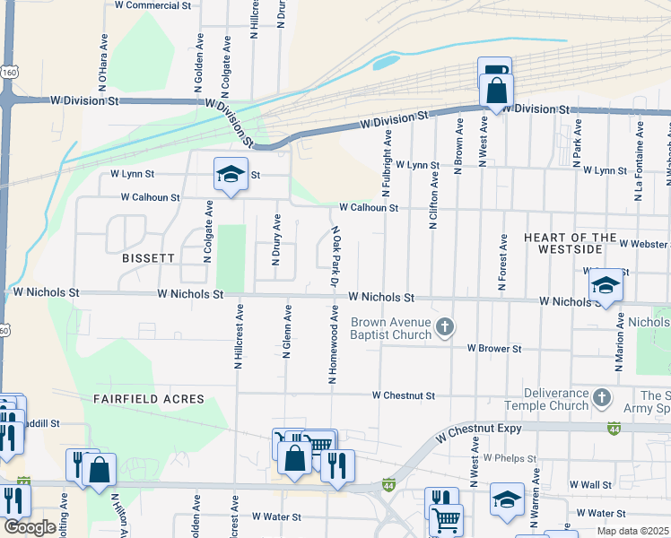 map of restaurants, bars, coffee shops, grocery stores, and more near 1025 North Heartland Avenue in Springfield