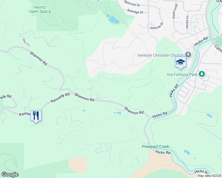 map of restaurants, bars, coffee shops, grocery stores, and more near 14411 Shannon Road in Los Gatos