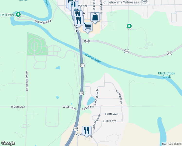 map of restaurants, bars, coffee shops, grocery stores, and more near 2900 South Main in Winfield