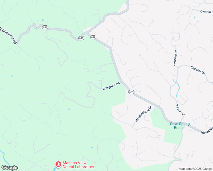 map of restaurants, bars, coffee shops, grocery stores, and more near 1049 Longview Road in Roanoke