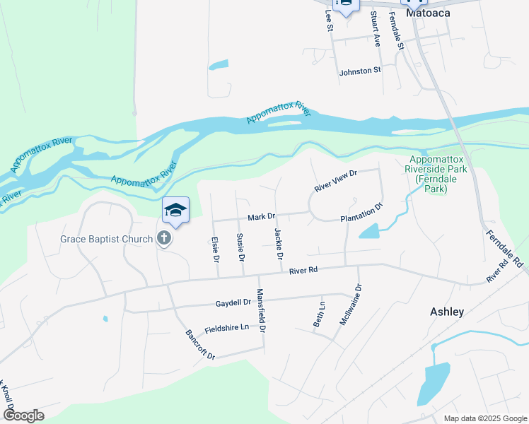 map of restaurants, bars, coffee shops, grocery stores, and more near 24118 Mark Drive in Petersburg
