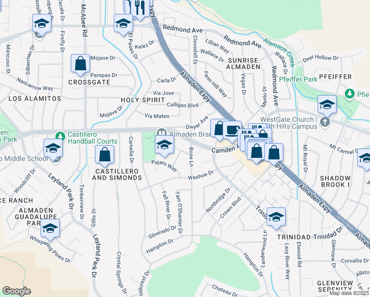 map of restaurants, bars, coffee shops, grocery stores, and more near 1155 Parma Drive in San Jose