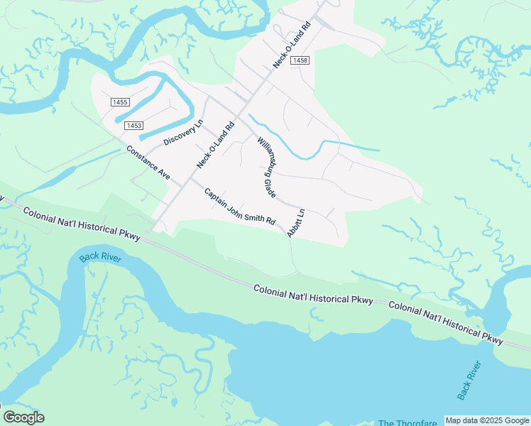 map of restaurants, bars, coffee shops, grocery stores, and more near 4725 Captain John Smith Road in Williamsburg
