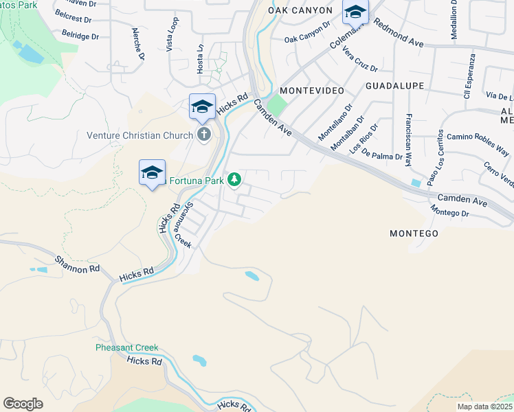 map of restaurants, bars, coffee shops, grocery stores, and more near 1657 Vía Cortina in San Jose