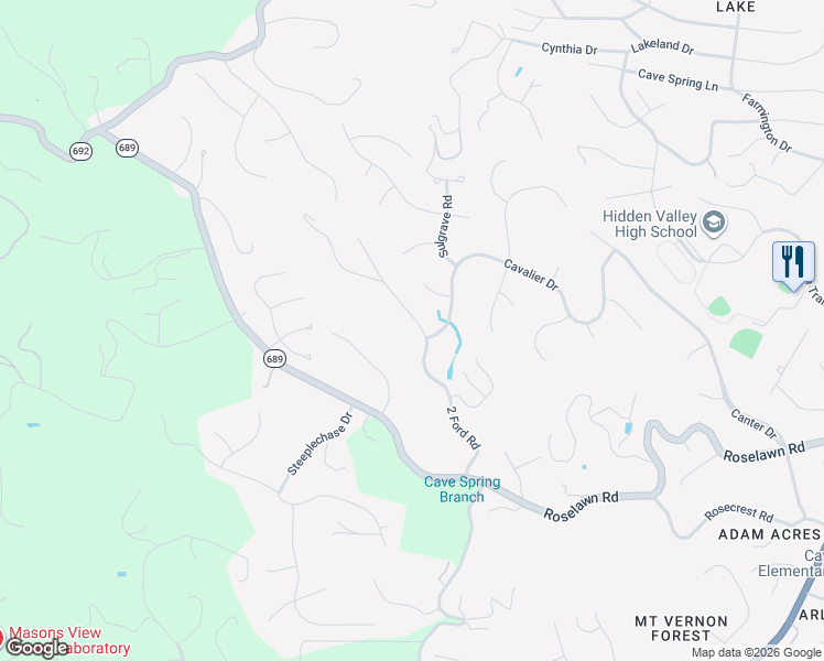 map of restaurants, bars, coffee shops, grocery stores, and more near 5901-5997 State Route 690 in Cave Spring