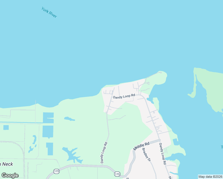 map of restaurants, bars, coffee shops, grocery stores, and more near 104 Dandy View Lane in Yorktown