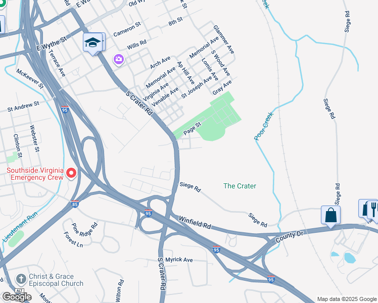 map of restaurants, bars, coffee shops, grocery stores, and more near 722 Texas Avenue in Petersburg