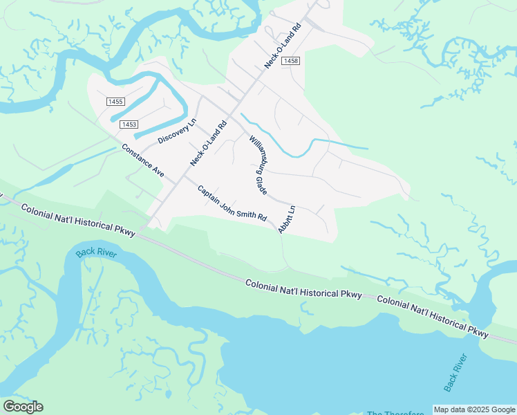 map of restaurants, bars, coffee shops, grocery stores, and more near 4725 Captain John Smith Road in Williamsburg