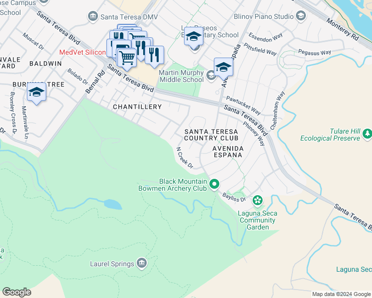 map of restaurants, bars, coffee shops, grocery stores, and more near 231 Tolin Court in San Jose