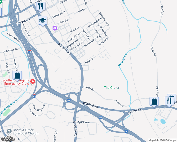 map of restaurants, bars, coffee shops, grocery stores, and more near 728 Texas Avenue in Petersburg