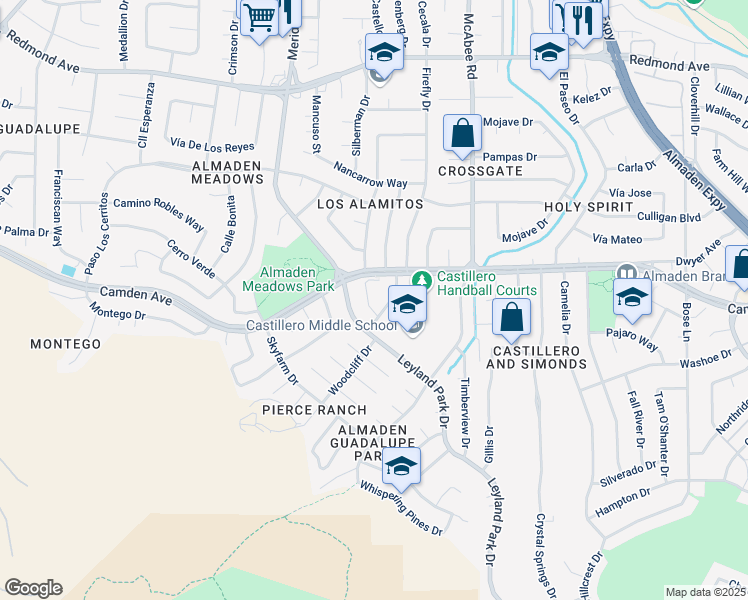 map of restaurants, bars, coffee shops, grocery stores, and more near 6526 Korematsu Court in San Jose