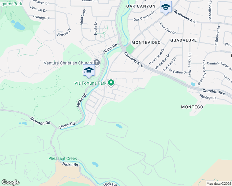 map of restaurants, bars, coffee shops, grocery stores, and more near 1687 Vía Cortina in San Jose
