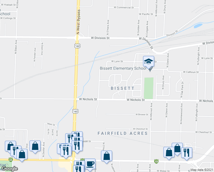 map of restaurants, bars, coffee shops, grocery stores, and more near 1111 North O'Hara Avenue in Springfield