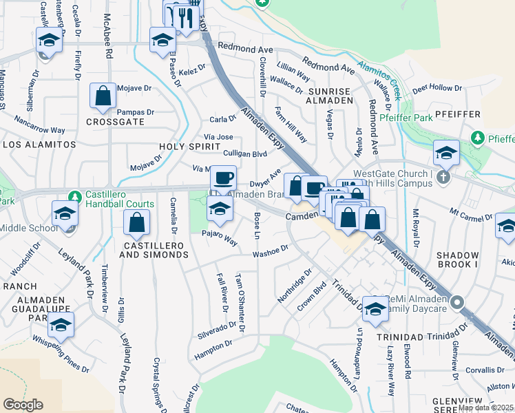 map of restaurants, bars, coffee shops, grocery stores, and more near 1155 Parma Drive in San Jose