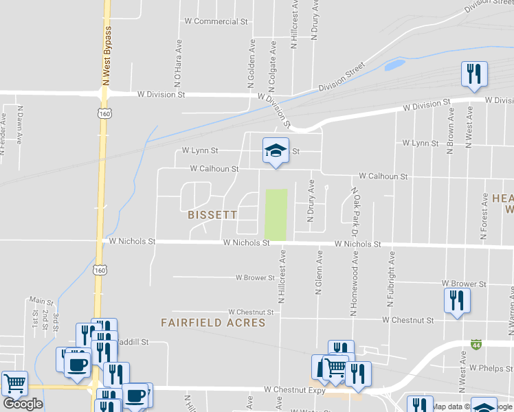 map of restaurants, bars, coffee shops, grocery stores, and more near 2012 West Webster in Springfield