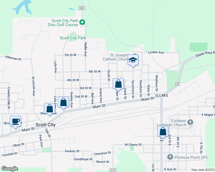 map of restaurants, bars, coffee shops, grocery stores, and more near 609 3rd Street West in Scott City