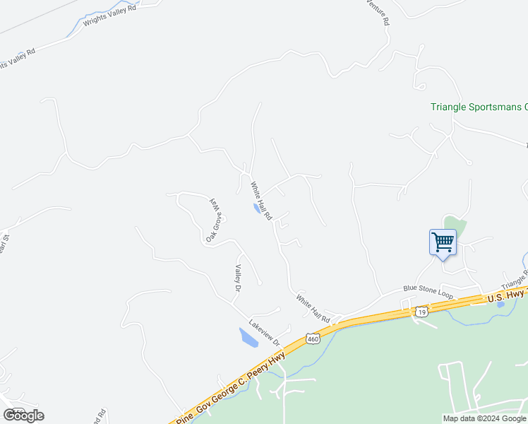 map of restaurants, bars, coffee shops, grocery stores, and more near White Hall Road in Tazewell County