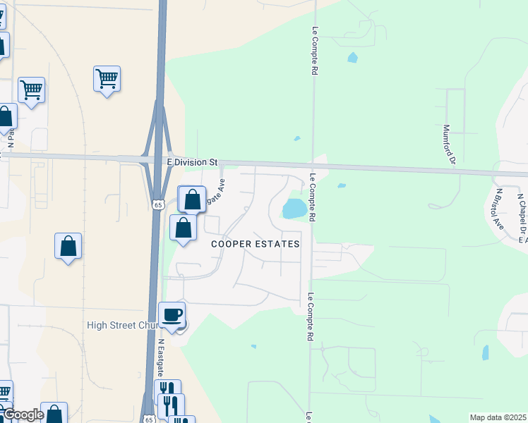 map of restaurants, bars, coffee shops, grocery stores, and more near 1343 North Fenchurch Lane in Springfield