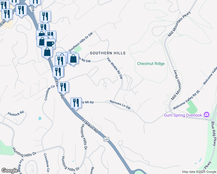 map of restaurants, bars, coffee shops, grocery stores, and more near 4448 Pheasant Ridge Road in Roanoke