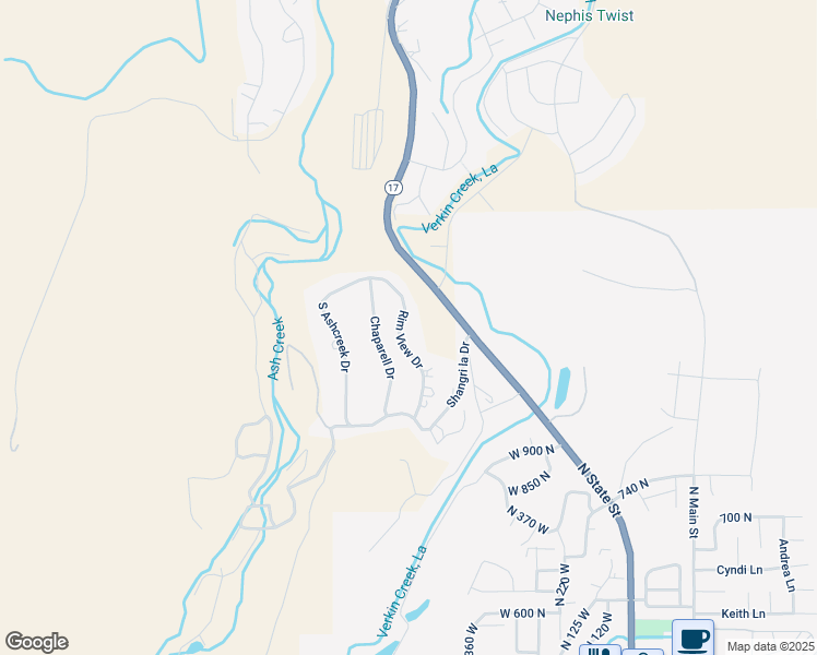 map of restaurants, bars, coffee shops, grocery stores, and more near 1605 Rim View Drive in Toquerville