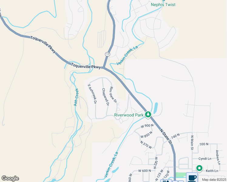 map of restaurants, bars, coffee shops, grocery stores, and more near 1605 Rim View Drive in Toquerville