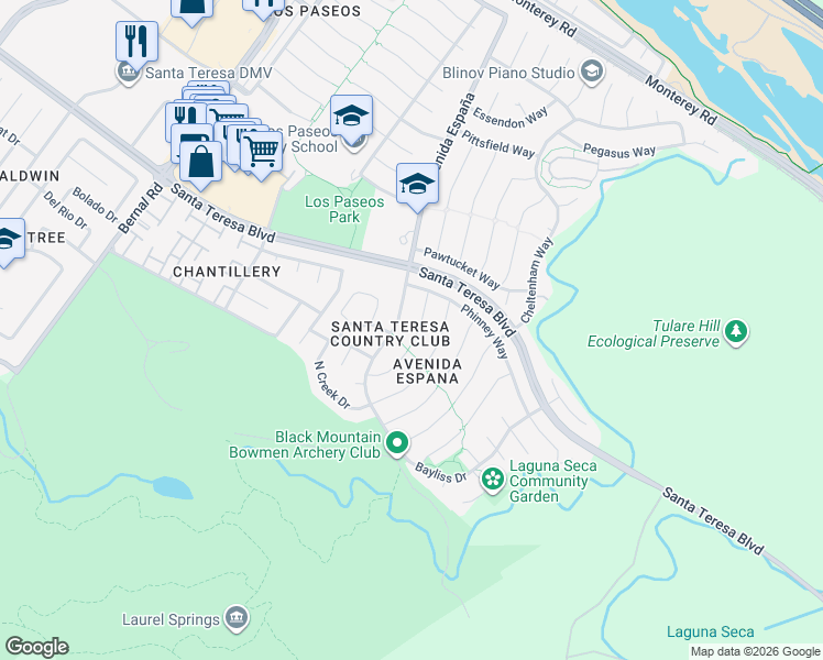 map of restaurants, bars, coffee shops, grocery stores, and more near 199 Turner Court in San Jose