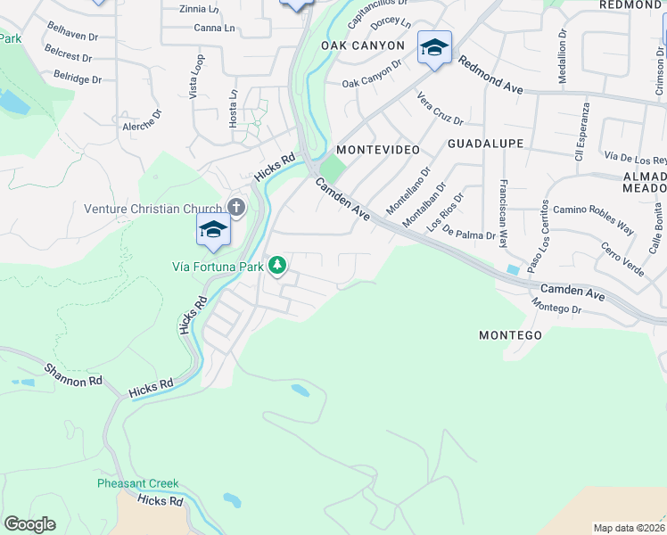 map of restaurants, bars, coffee shops, grocery stores, and more near 1529 Vía Campo Aureo in San Jose